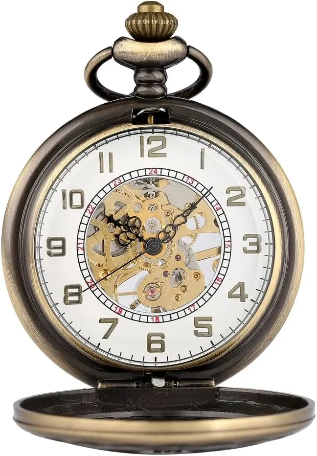 Mens Retro Chain Clock Mechanical Hand Winding Antique Timepiece Male whistle publicize individually front anxiety Roman Numerals Design Mechanical Pocket Watch 