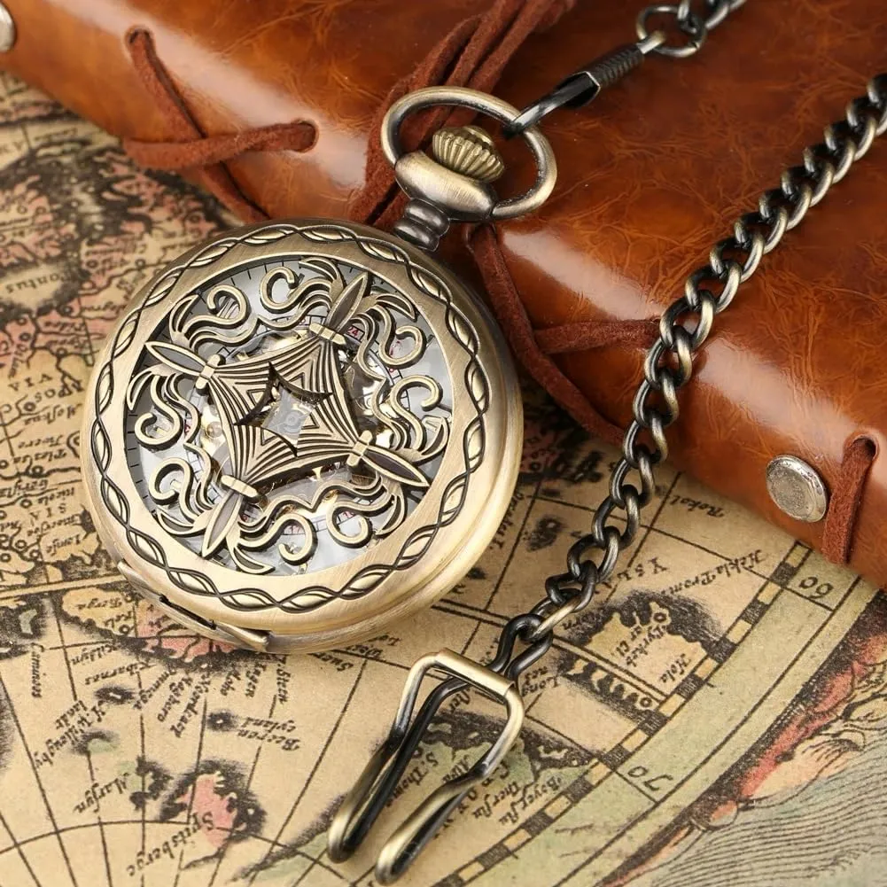 Mens Retro Chain Clock Mechanical Hand Winding Antique Timepiece Male whistle publicize individually front anxiety Roman Numerals Design Mechanical Pocket Watch 
