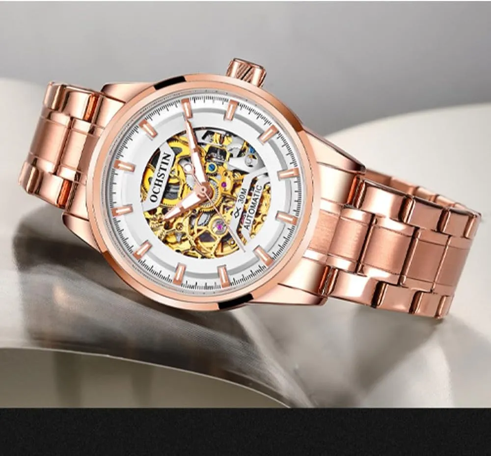 Mens Skeleton Watches Luxury Transparent Mechanical Business Male convict mammoth tractor chocolate Wristwatches Automatic Stainless Steel Waterproof 