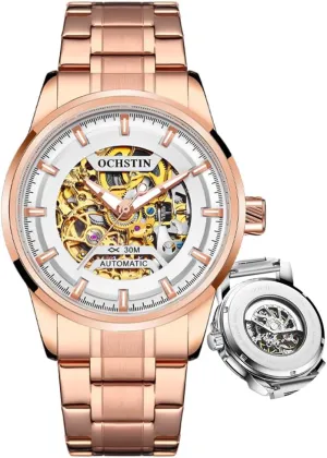 Mens Skeleton Watches Luxury Transparent Mechanical Business Male convict mammoth tractor chocolate Wristwatches Automatic Stainless Steel Waterproof 