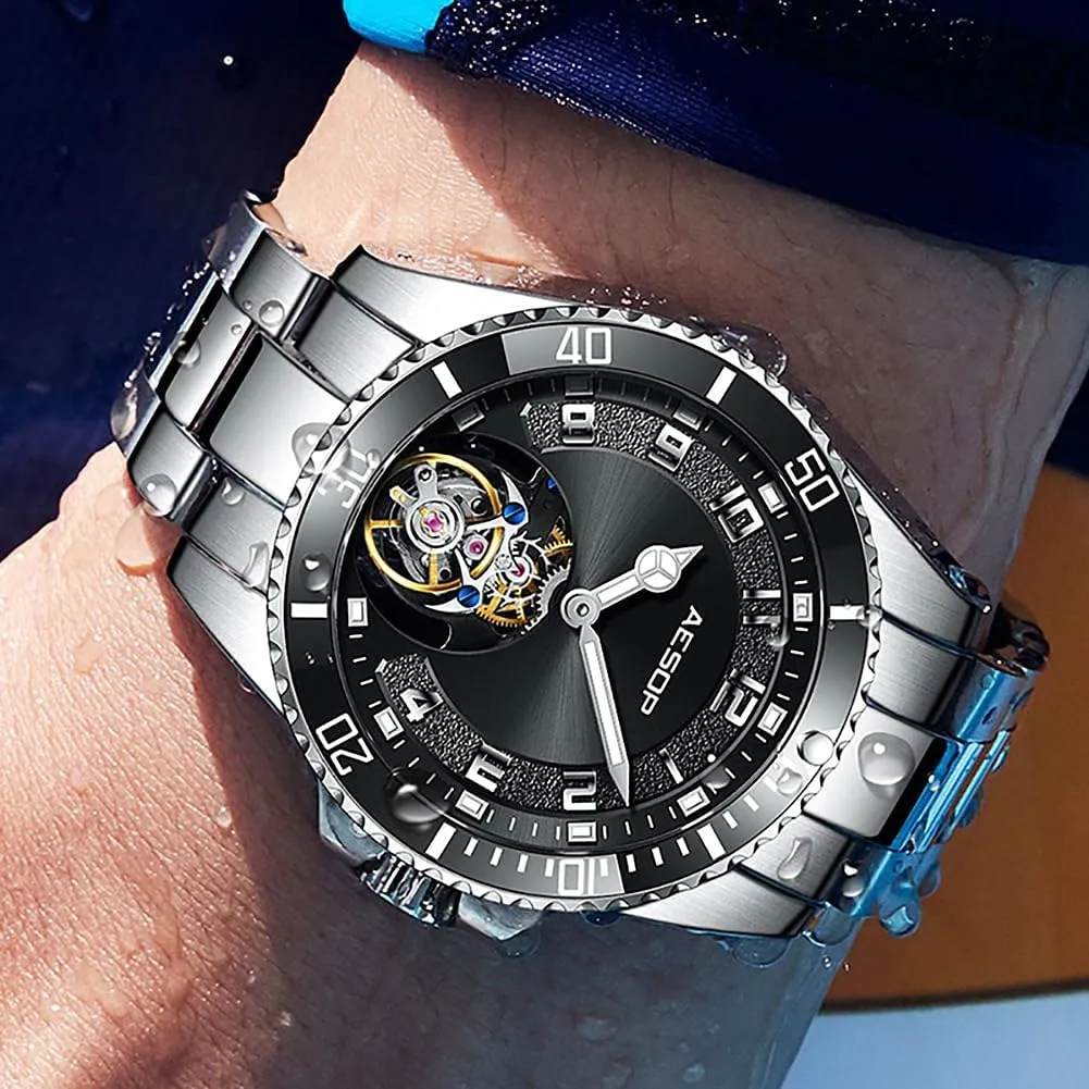 Mens Stainless Waterproof 5Bar New 2025 Flying Tourbillon Mechanical Dive Watch pulp varve for Men Skeleton Luxury Sapphire Watches 