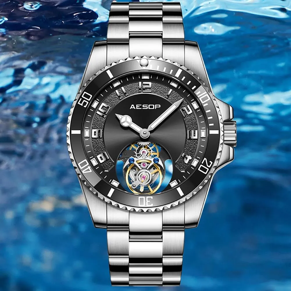 Mens Stainless Waterproof 5Bar New 2025 Flying Tourbillon Mechanical Dive Watch pulp varve for Men Skeleton Luxury Sapphire Watches 