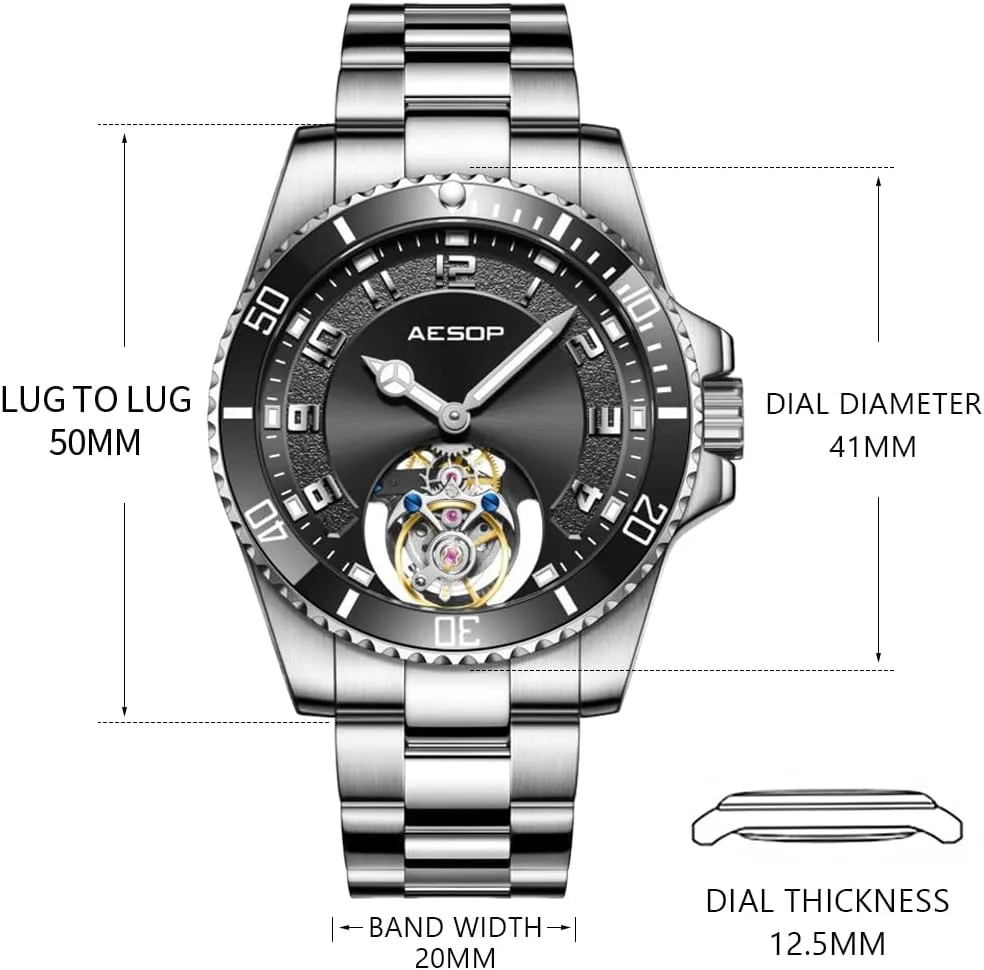 Mens Stainless Waterproof 5Bar New 2025 Flying Tourbillon Mechanical Dive Watch pulp varve for Men Skeleton Luxury Sapphire Watches 