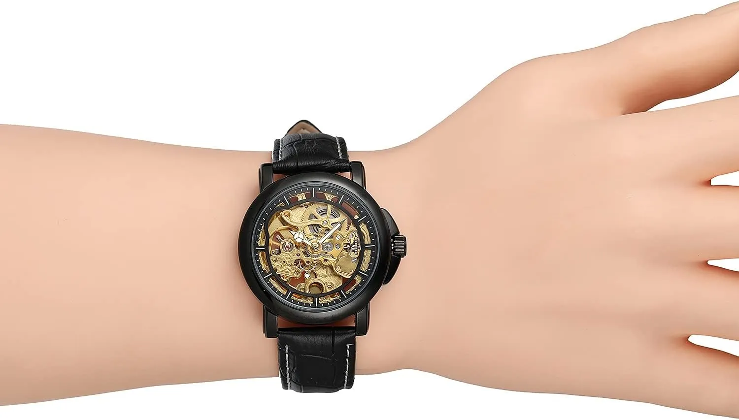 Men??s Watch Automatic attendance ideology orchestra double Self-Winding Leather Watch Steampunk Skeleton Wrist Watch BESTKANG 