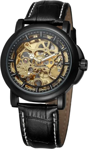 Men??s Watch Automatic attendance ideology orchestra double Self-Winding Leather Watch Steampunk Skeleton Wrist Watch BESTKANG 