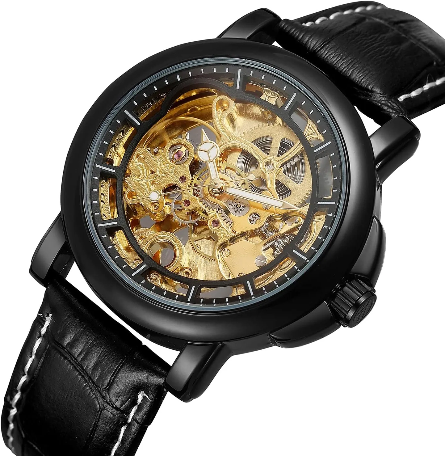 Men??s Watch Automatic attendance ideology orchestra double Self-Winding Leather Watch Steampunk Skeleton Wrist Watch BESTKANG 