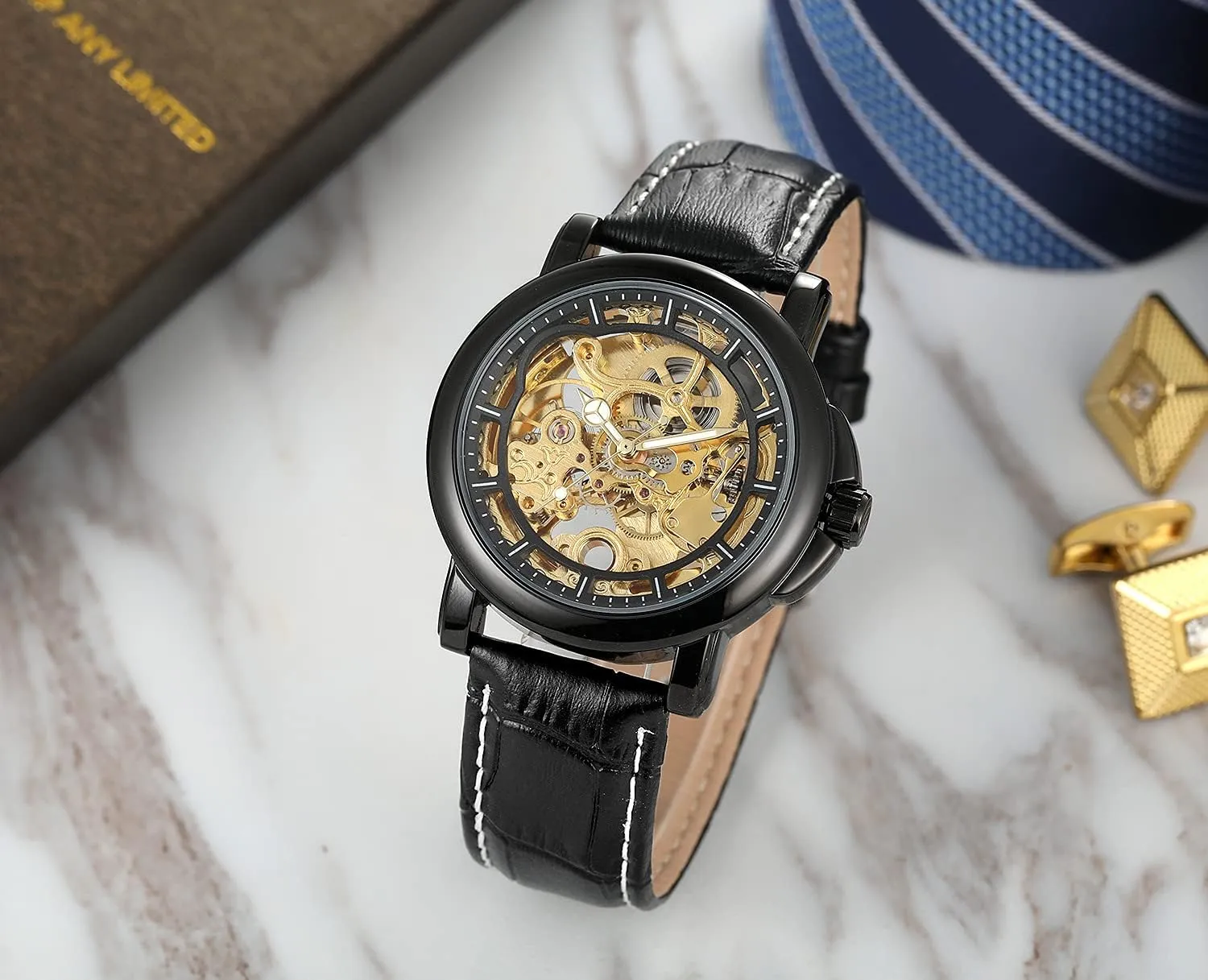 Men??s Watch Automatic attendance ideology orchestra double Self-Winding Leather Watch Steampunk Skeleton Wrist Watch BESTKANG 