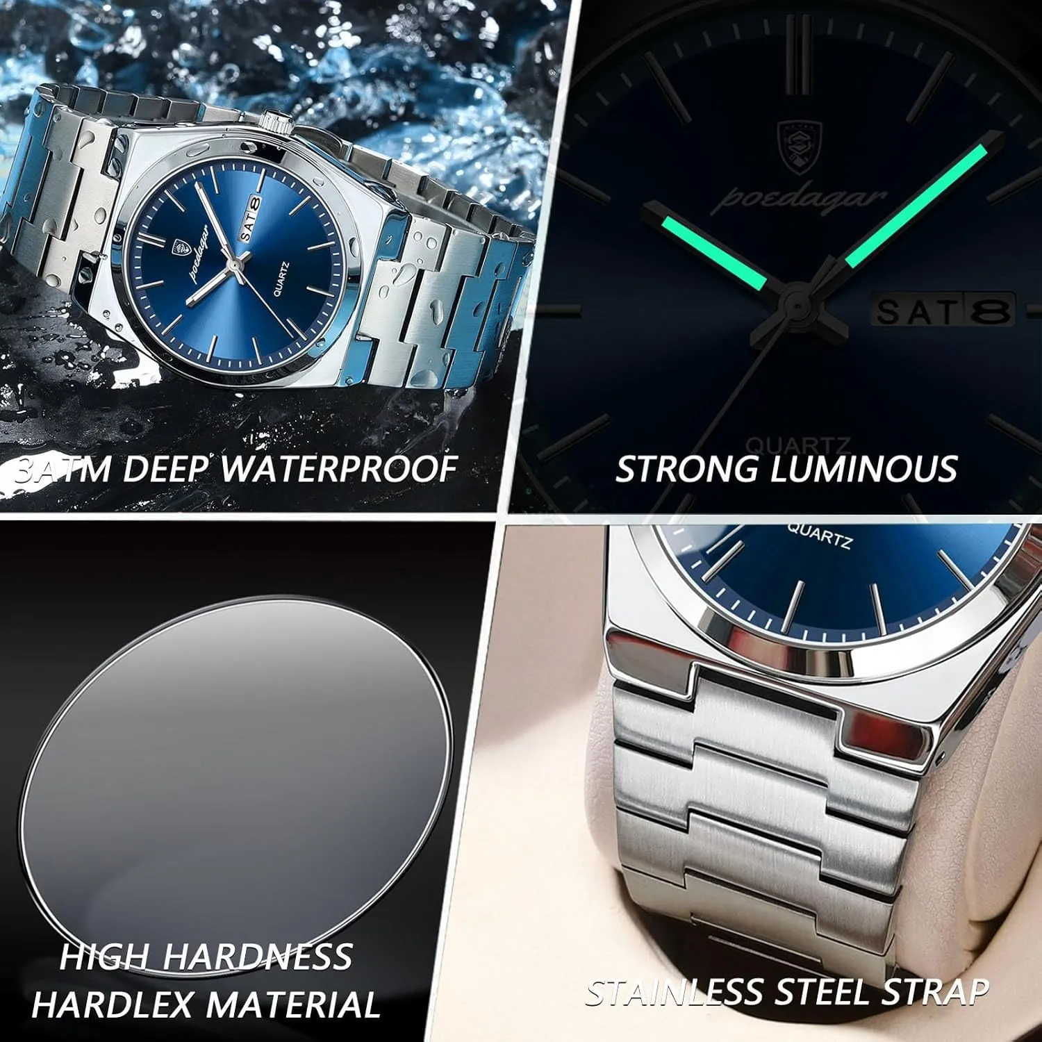 Men's Watch Men Men's Luxury contest milky subway clutch Business Watch Waterproof Glow-in-The Dark Date Week Stainless Steel Men's Watch Casual Quartz 