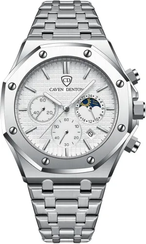 Men's Watch - Multi-Function Chronograph Moon Phase Stainless Steel Wristwatch, Triple Sub-Dial coil 6-Hand Analog Quartz Watch for Men Luxury Waterproof 