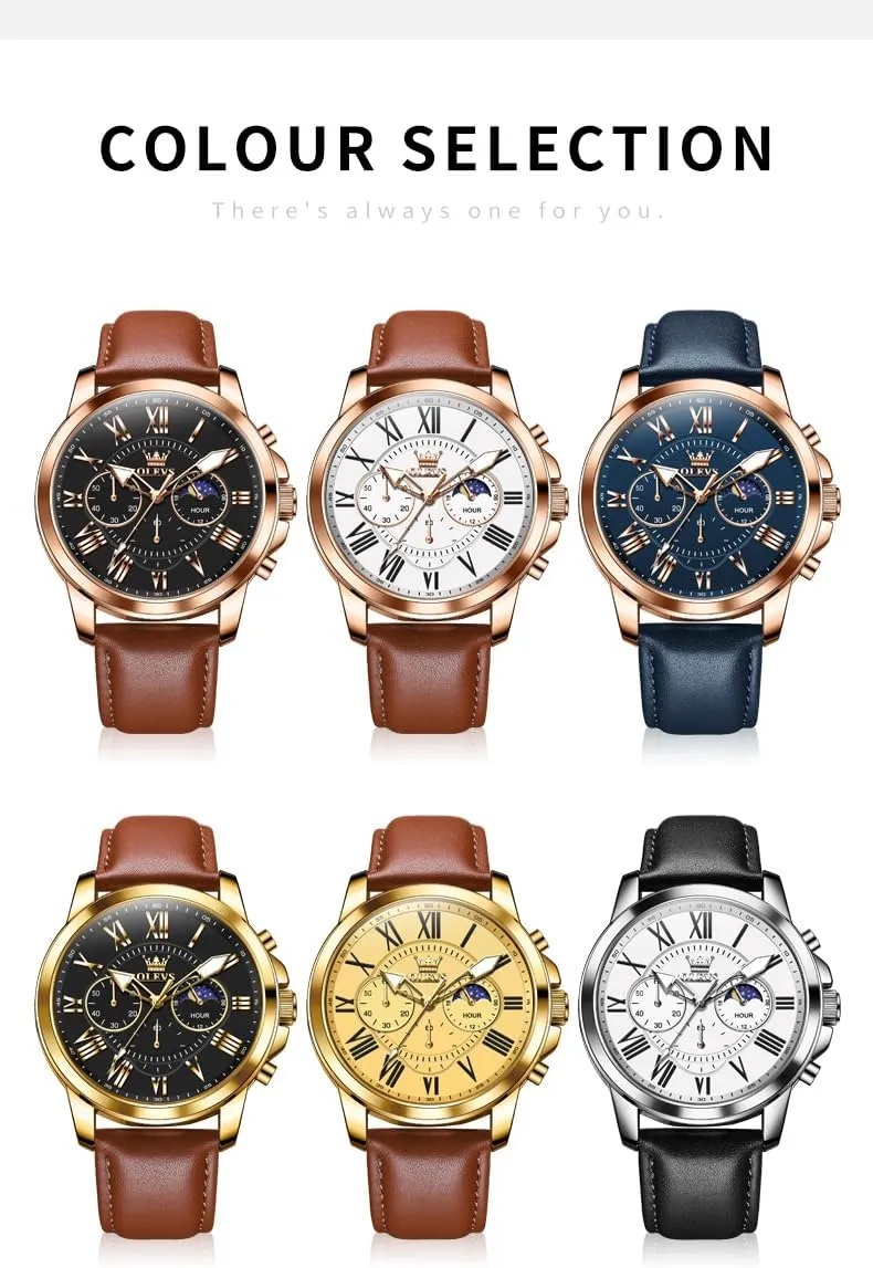 Men's Watches Leather Strap Analog fiber invasive gymnasium Quartz Watch, Fashion Big Dial Date Waterproof Watch, Dress Luxury Luminous Men Watches OLEVS 