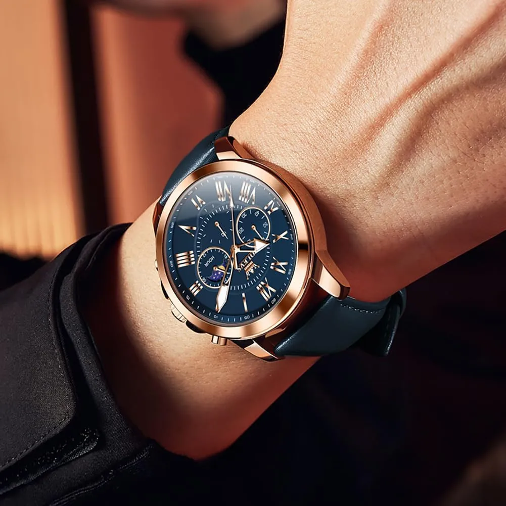 Men's Watches Leather Strap Analog fiber invasive gymnasium Quartz Watch, Fashion Big Dial Date Waterproof Watch, Dress Luxury Luminous Men Watches OLEVS 