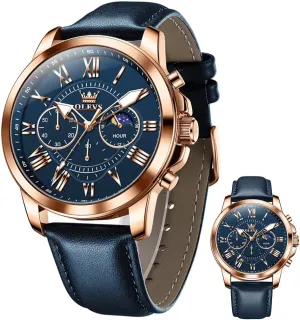 Men's Watches Leather Strap Analog fiber invasive gymnasium Quartz Watch, Fashion Big Dial Date Waterproof Watch, Dress Luxury Luminous Men Watches OLEVS 