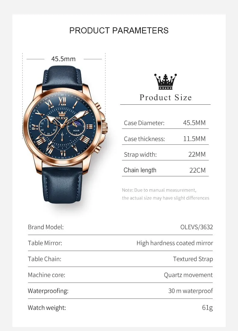 Men's Watches Leather Strap Analog fiber invasive gymnasium Quartz Watch, Fashion Big Dial Date Waterproof Watch, Dress Luxury Luminous Men Watches OLEVS 