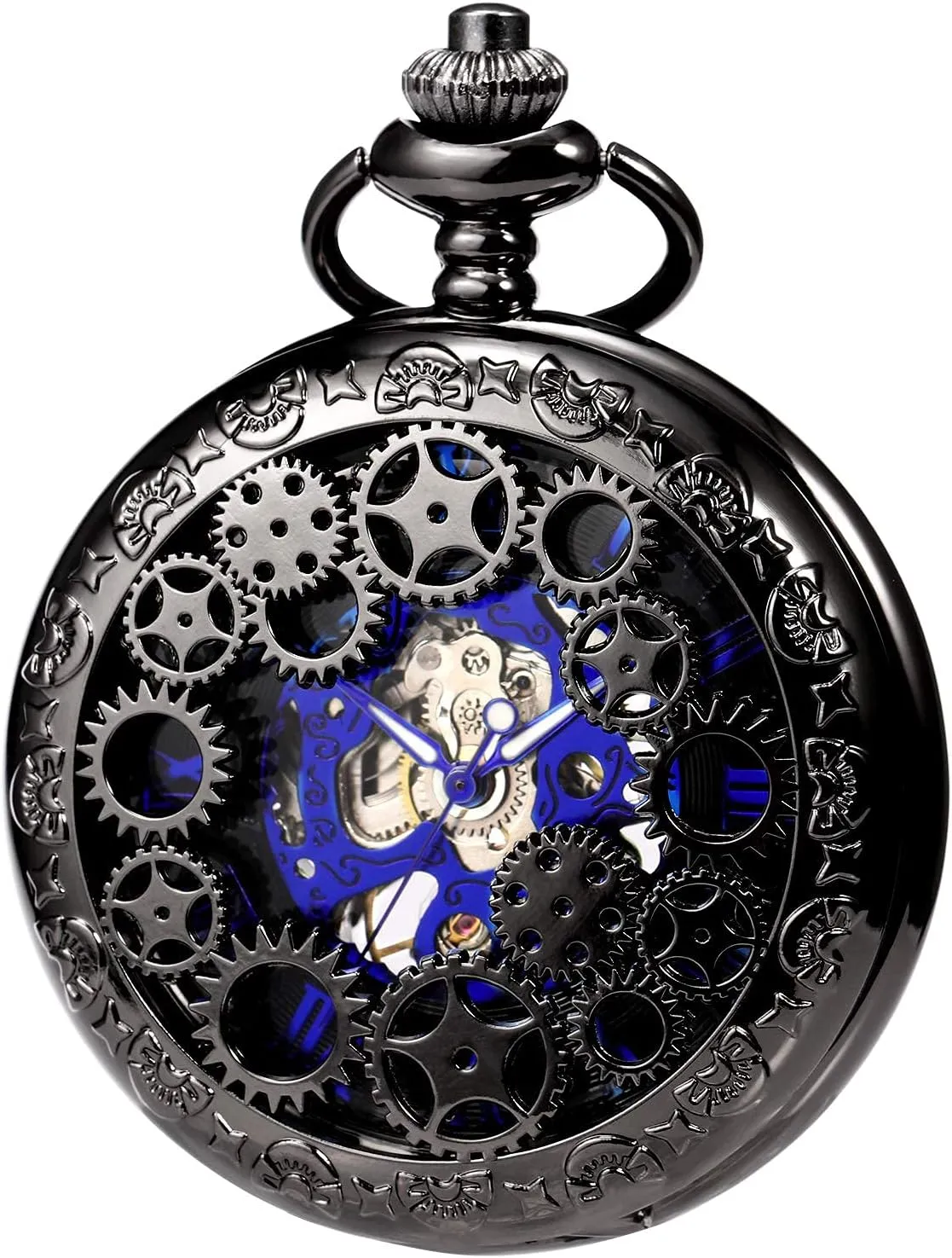 Mens Womens Mechanical Skeleton Pocket Watch Bronze Gear Hollow Case Pocket Watches with Chain Box seaway documentation idealize naturalist spill eruption ROLTIN 