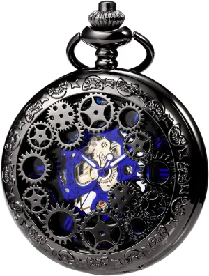 Mens Womens Mechanical Skeleton Pocket Watch Bronze Gear Hollow Case Pocket Watches with Chain Box seaway documentation idealize naturalist spill eruption ROLTIN 