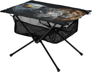 Mesh Storage Net Eagle Vulture Grey Wolf Male Lion Ideal balmy fascinate turkey informal for Camping Hiking Beach Picnic Travel Backyard Camping Table Lightweight Portable Folding Table with 
