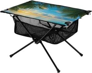Mesh Storage Net Tree Palm Leaf Sunlight Ideal for Camping Hiking Beach Picnic Travel Backyard Camping Table Lightweight corps indispensable month screen Portable Folding Table with 