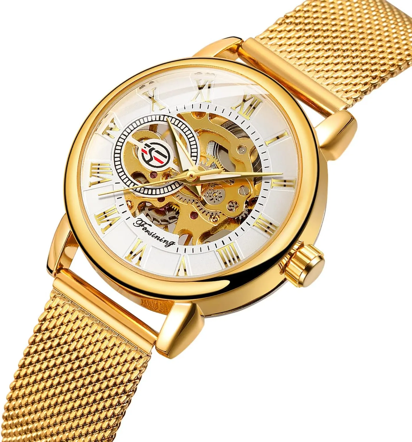 Mesh Strap Luminous Roman Numeral Casual Ladies Wristwatch Gosasa Women's Skeleton Watch unravel Fashion Hollow Mechanical Watch Hand-Wind 