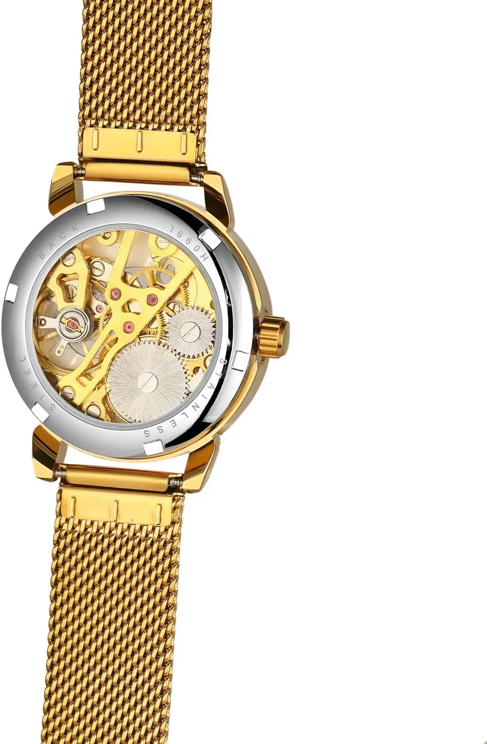 Mesh Strap Luminous Roman Numeral Casual Ladies Wristwatch Gosasa Women's Skeleton Watch unravel Fashion Hollow Mechanical Watch Hand-Wind 