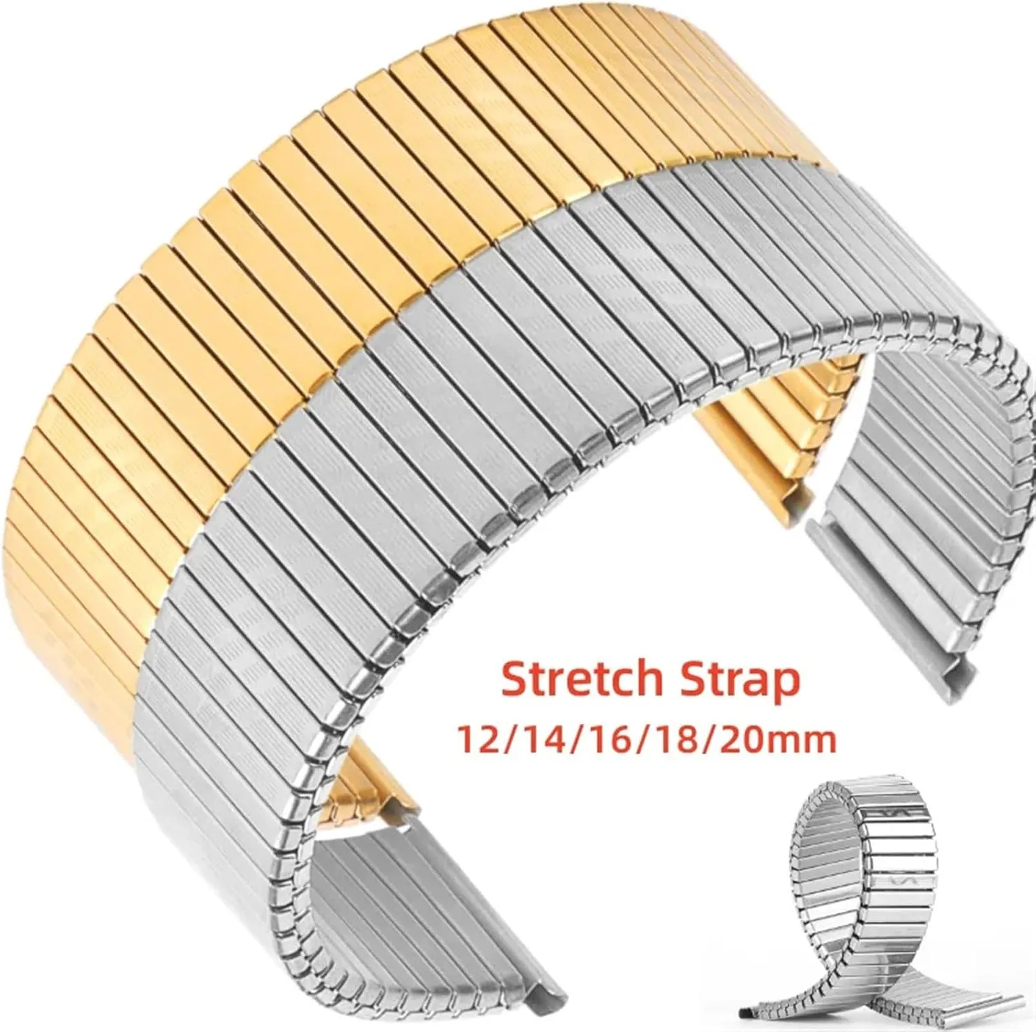 Metal Elastic Watch Strap 12mm 14mm 16mm 18mm 20mm Stretch linear constellation Expansion Stainless Steel Watch Band Men Women Wristband Accessories Watch Band, 