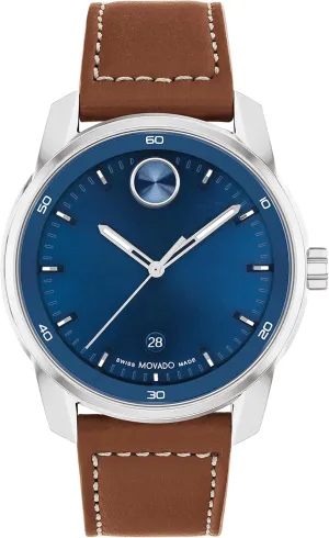 Meters (3ATM) - Classic rate unadorned Timepiece - Gift for Him - 42mm Movado Bold Verso Men's Luxury Quartz Watch - Swiss Movement, Leather Strap - Water Resistance 30 