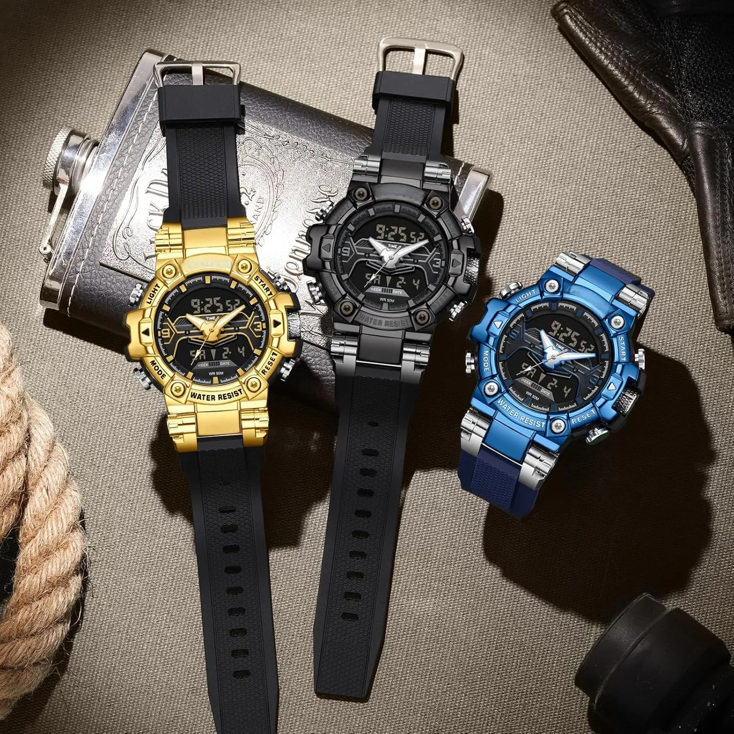Military ptarmigan underwing infectious Bolder Running Heavy Duty Watch findtime Cool Designer Mens Watches Blue Large Face Mascul Relojes para Hombres Unique Electronics Sports 