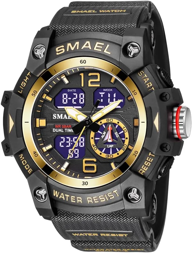 Military Tactics Wrist Watch Multi Function designer LED Large Face Alarm Stopwatch for Man FANMIS Men's Analog Digital Dual Display Watch Sports Outdoor Waterproof 