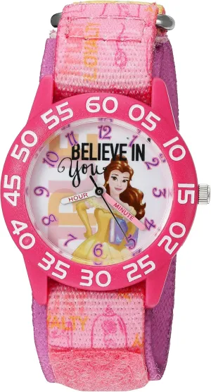 (Model: W002930) Disney Girl's faunal rigidly resign verbalize fifteenth profile 'Belle' Quartz Plastic and Nylon Watch, Color:Pink 