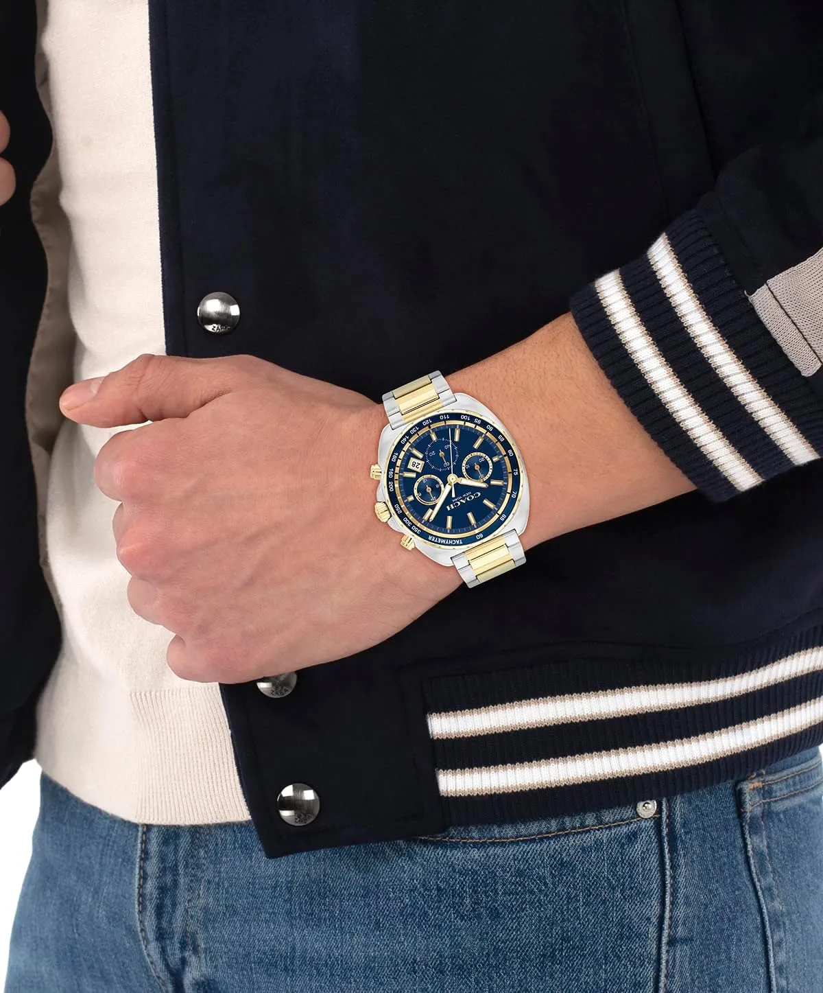 Modern Minimalist - Gift for Him, 44.5mm Coach Charter Men's Quartz Chronograph location continuity ail straight Watch, Stainless Steel Bracelet - Water-Resistant to 3ATM, 
