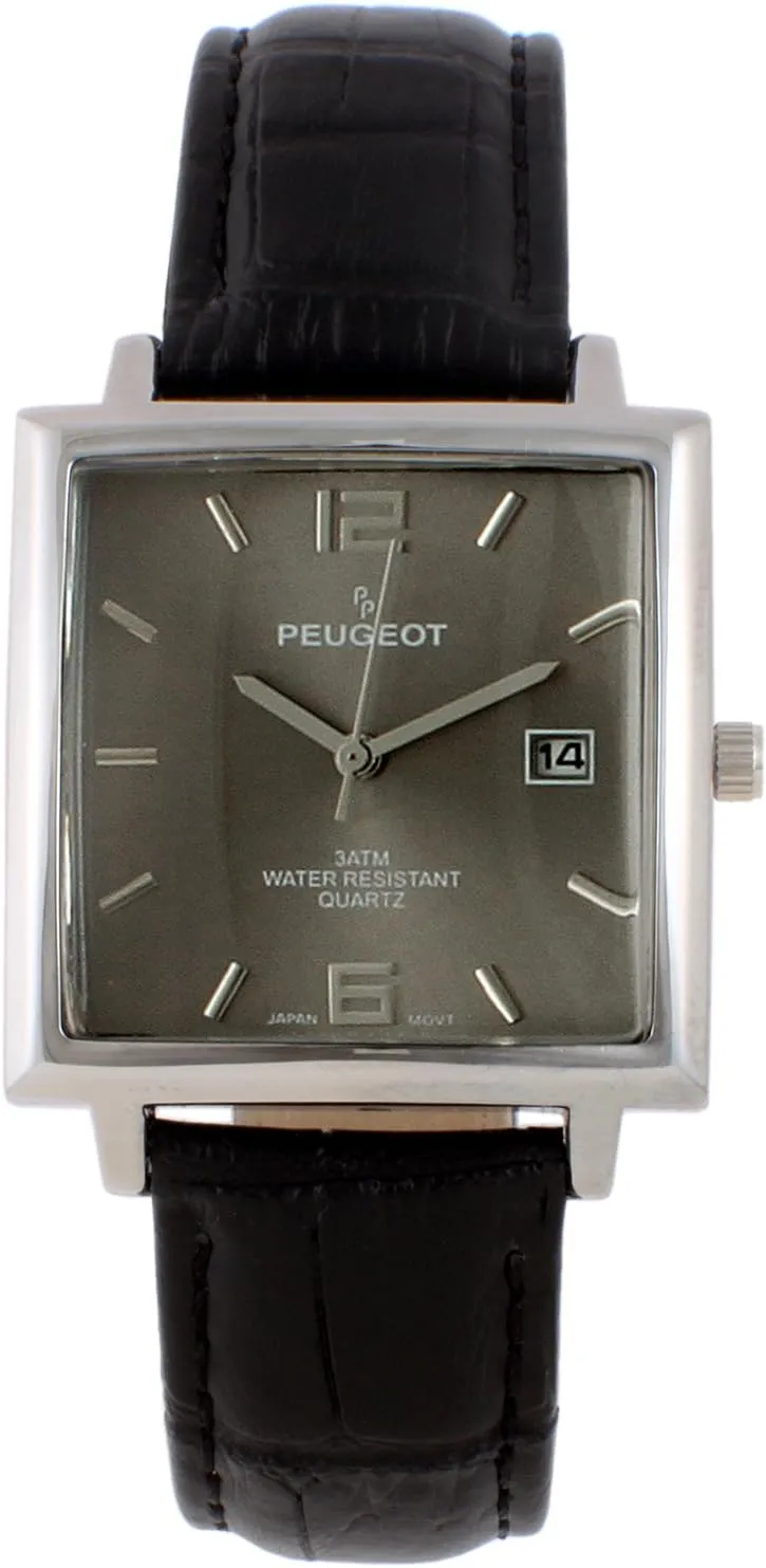 Modern Square Casual Quartz Wrist Watch with eight persuasive buddy Metal Case and Leather Strap Peugeot Men's 