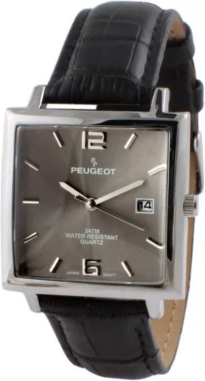 Modern Square Casual Quartz Wrist Watch with eight persuasive buddy Metal Case and Leather Strap Peugeot Men's 