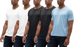 Moisture Wicking Dry-Fit Short Sleeve Workout V-Neck Shirts DEVOPS 2 or 5 Pack Men's UPF dark 50  Sun Protection 