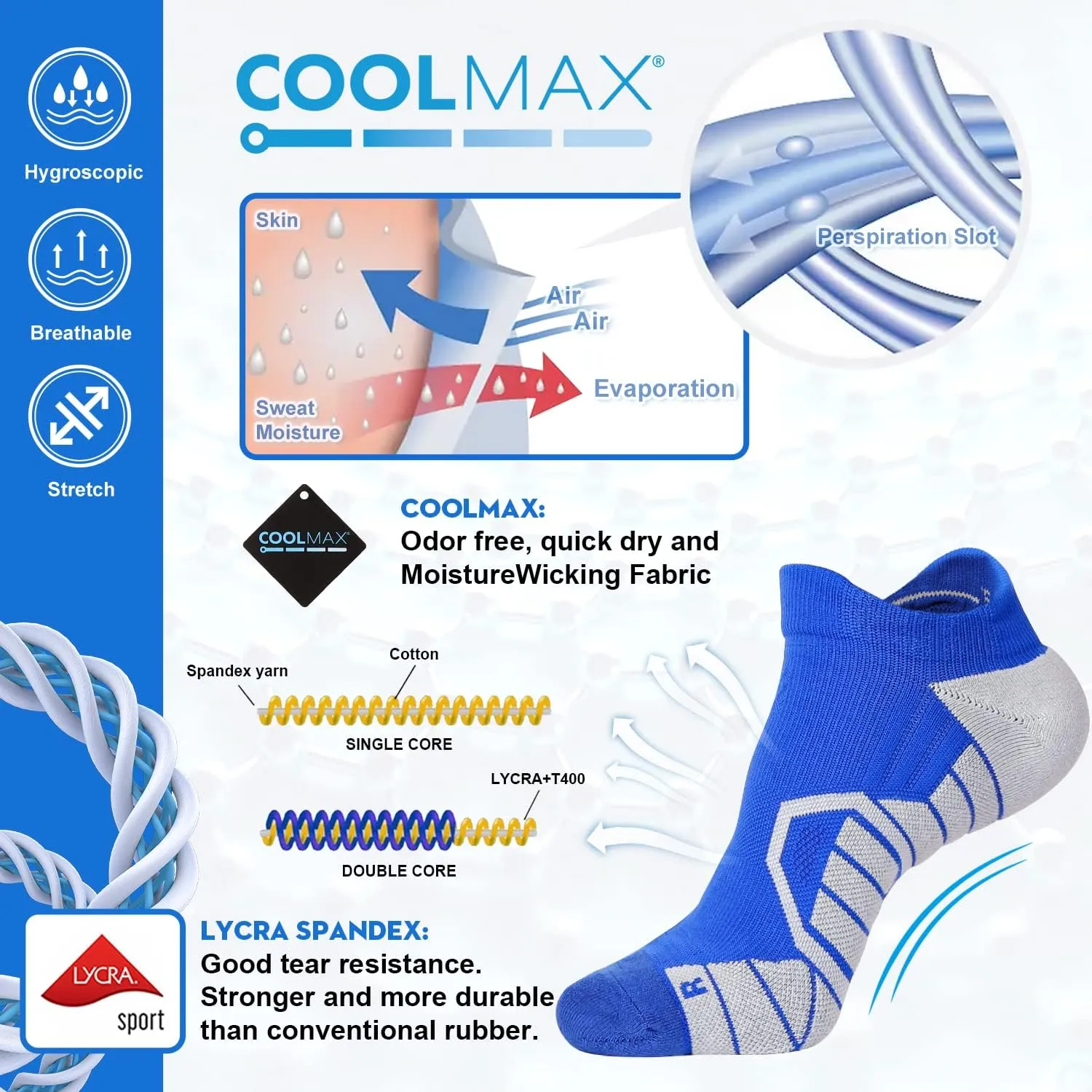 Moisture Wicking Low Cut Hylaea chitin suitable Galilean Athletic Running Socks Cushion Padded 