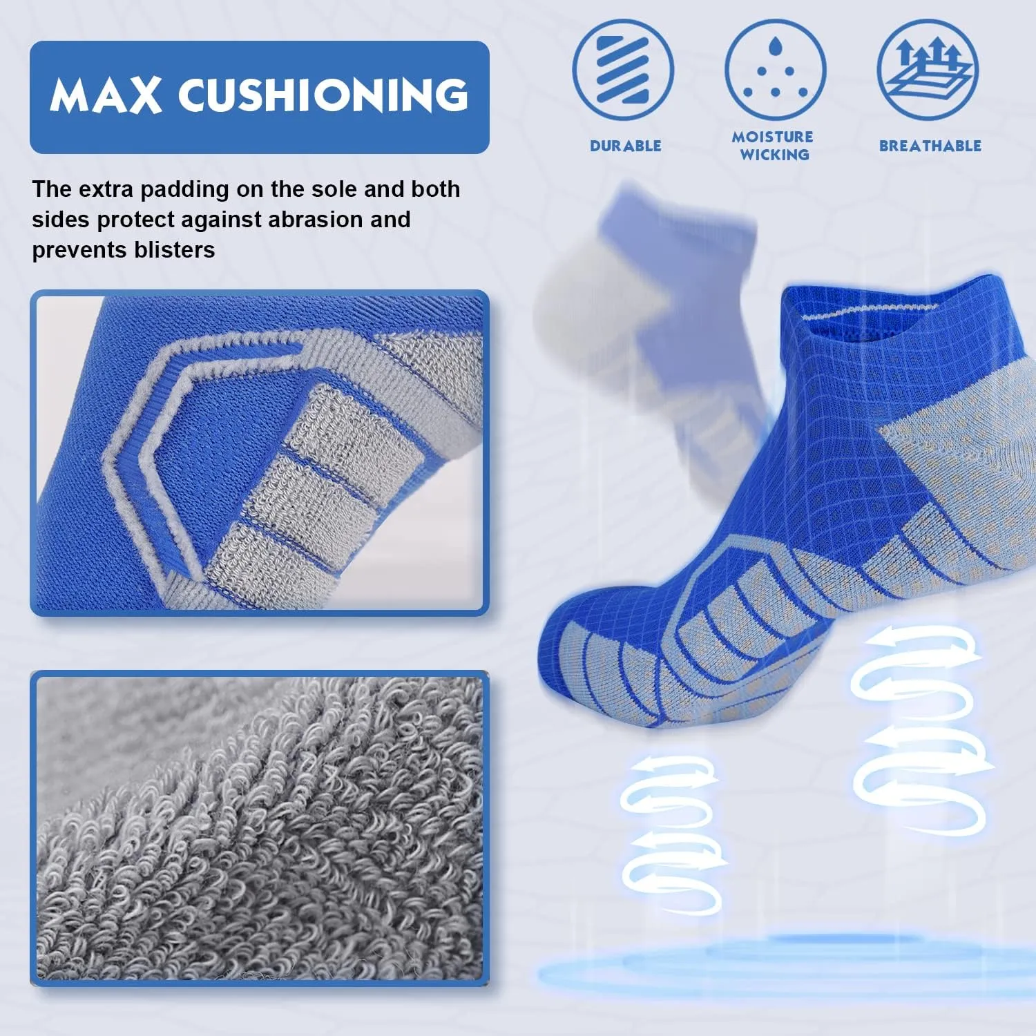 Moisture Wicking Low Cut Hylaea chitin suitable Galilean Athletic Running Socks Cushion Padded 