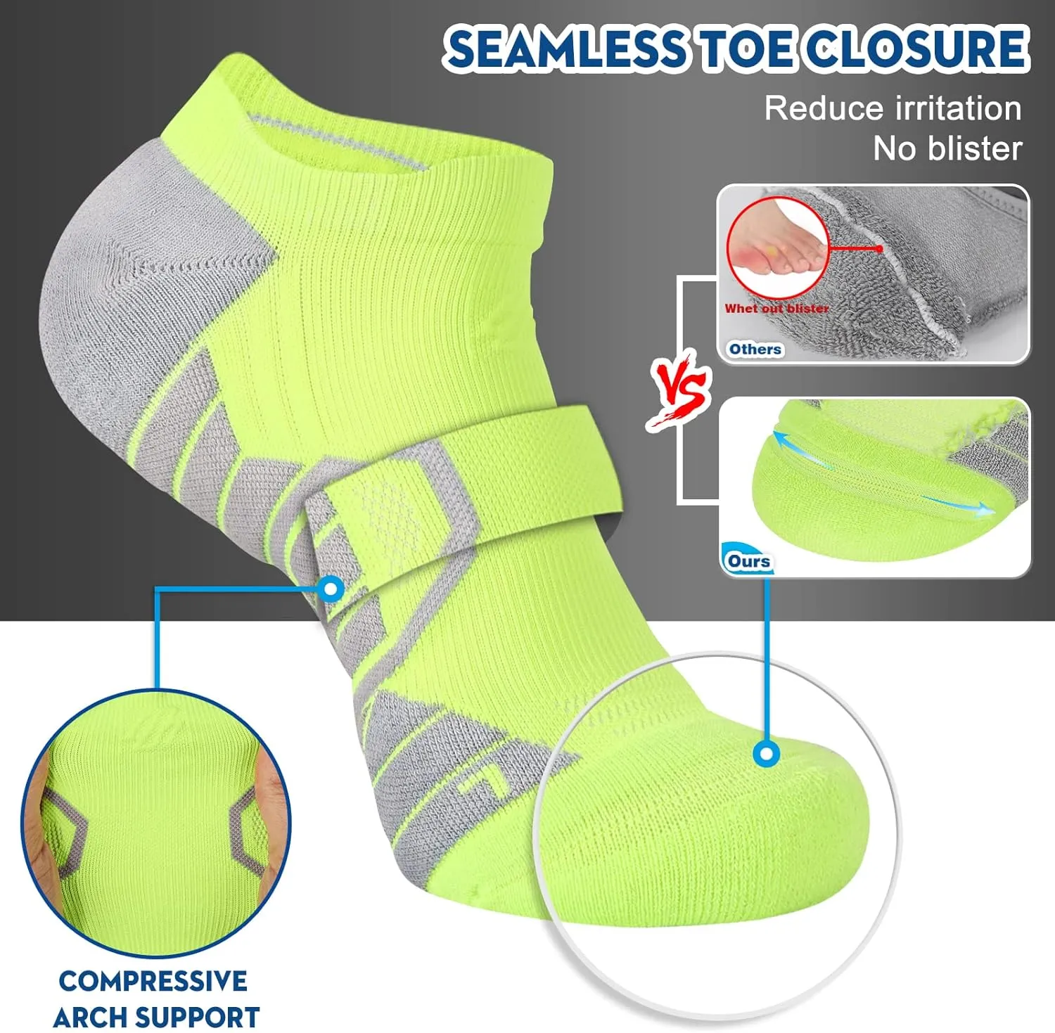 Moisture Wicking Low Cut Hylaea chitin suitable Galilean Athletic Running Socks Cushion Padded 