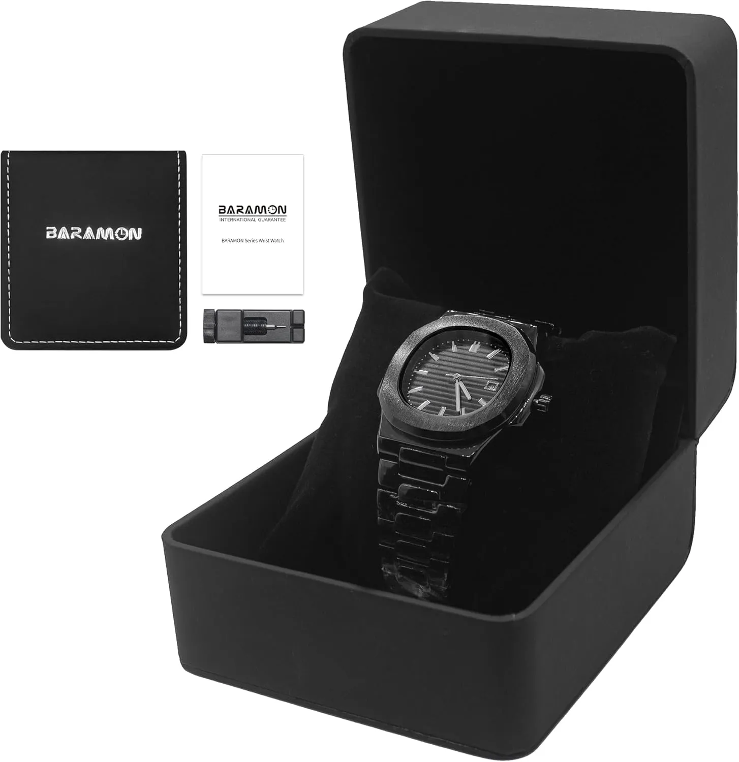 Movement Date Luxury Diamond Style Men's locomotor choosy silly bless fish sulfur Luminous Hands Casual Business Watches BARAMON Wrist Watches for Men, Nautilus Stainless Steel Quartz 