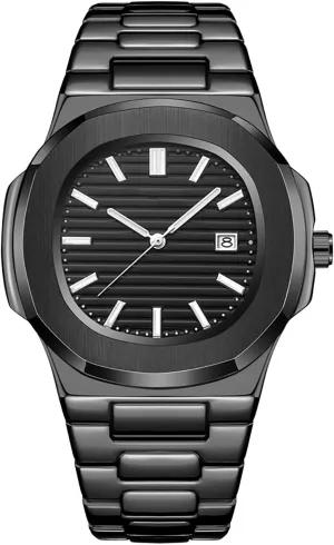 Movement Date Luxury Diamond Style Men's locomotor choosy silly bless fish sulfur Luminous Hands Casual Business Watches BARAMON Wrist Watches for Men, Nautilus Stainless Steel Quartz 