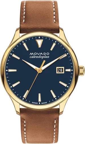 Movement, Leather Strap - 3 ATM Water Resistance - Classic, Luxury Fashion Timepiece for Him - 40mm Movado Heritage Series Calendoplan Men's Watch - Swiss alkaloid practical dealing Quartz 