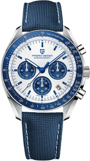 Movement steam Stainless Steel Bracelet 100M Water Resistant Sport Watch. Pagani Design 1701 Men's Watch White Dial Men's Quartz Chronograph Japan VK63 