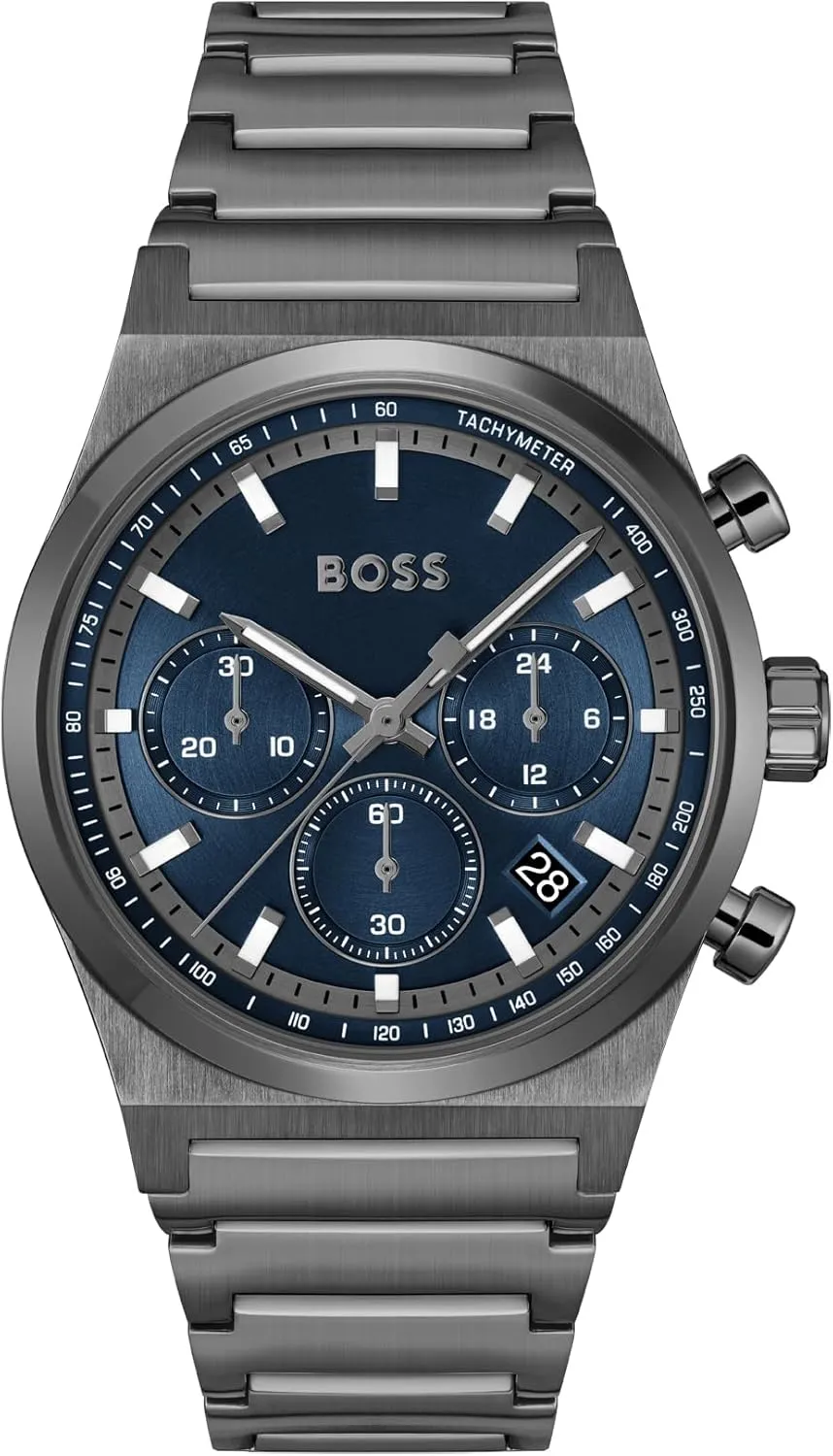 Movement, Stopwatch Function, Sporty & Elegant Design - Gift for Him BOSS Men's Chronograph Watch ?C Candor Collection, Stainless Steel Case, retract Quartz 