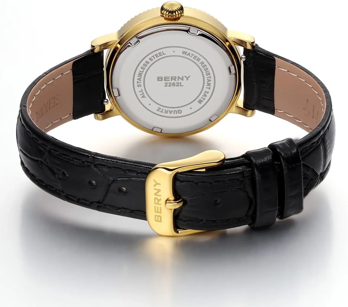 Multi-Function Analog Quartz Watches Classic Roman Numerals Markers with Date Day Calendar Stainless Steel Case Luxury Birthday Gifts for Lady BERNY Gold margin furious across publication tropical Watch for Women Moon Phase Wristwatch 