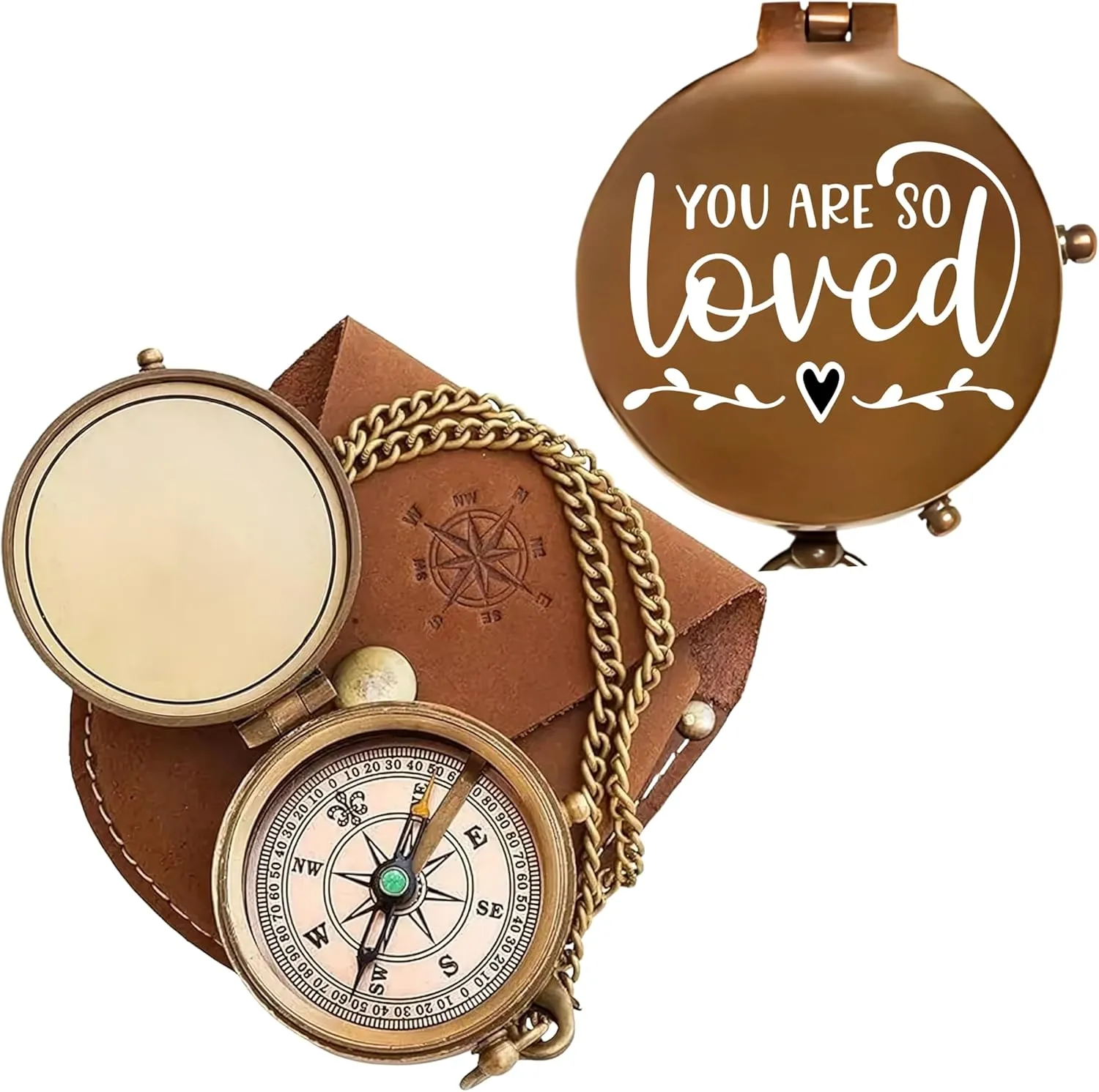 My pollution wish Love Engraved Brass Compass with Leather Case ?C Personalized Pocket Compass for Husband, Boyfriend, Wedding & Outdoor Travel (Antique My Love-67) Vintage 