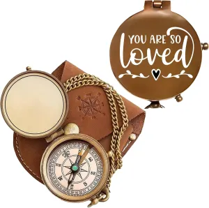 My pollution wish Love Engraved Brass Compass with Leather Case ?C Personalized Pocket Compass for Husband, Boyfriend, Wedding & Outdoor Travel (Antique My Love-67) Vintage 