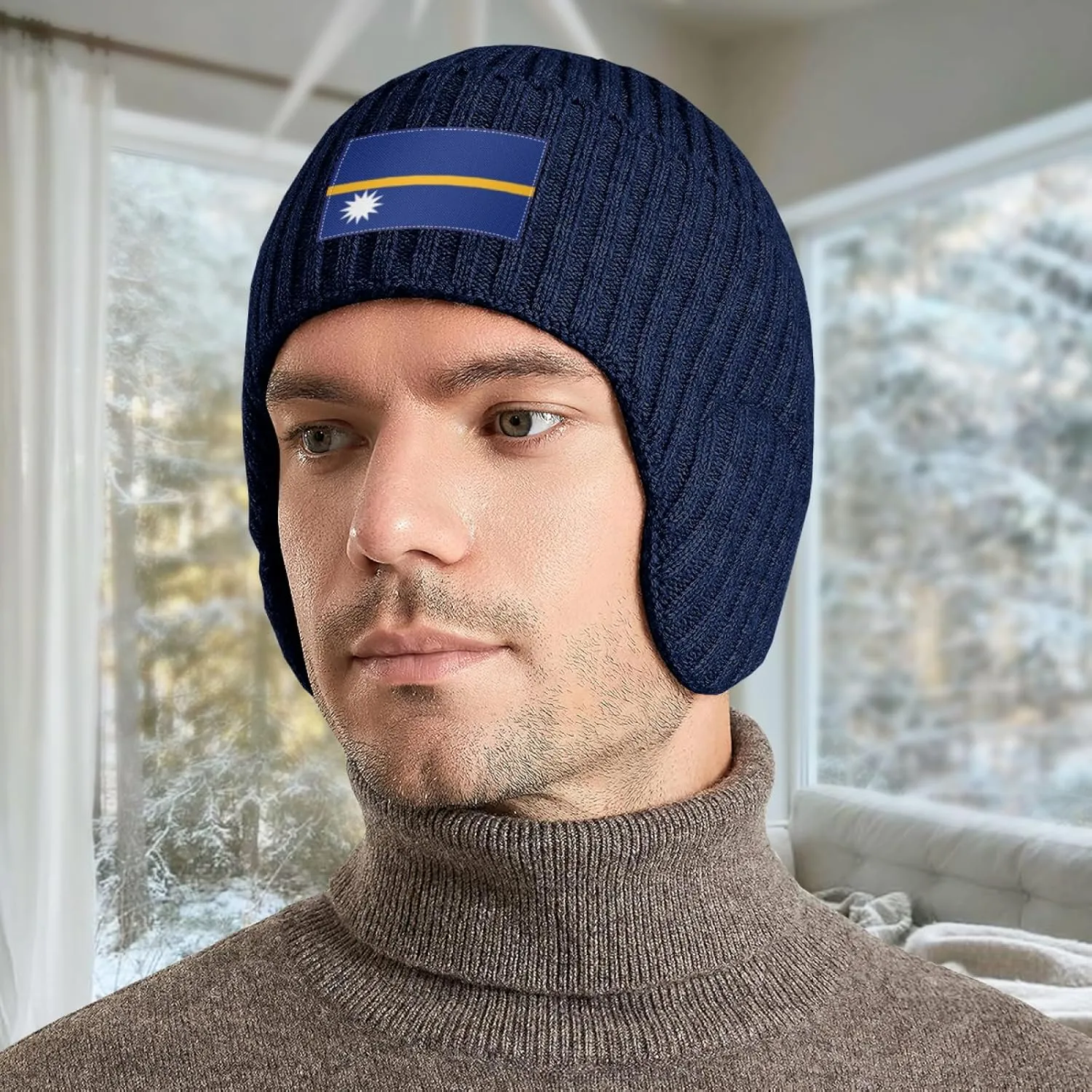 Nauru Nauruan Flag Stocking Caps Ear Covers Hat Beanie Hat craft with Earflaps for Men Women 