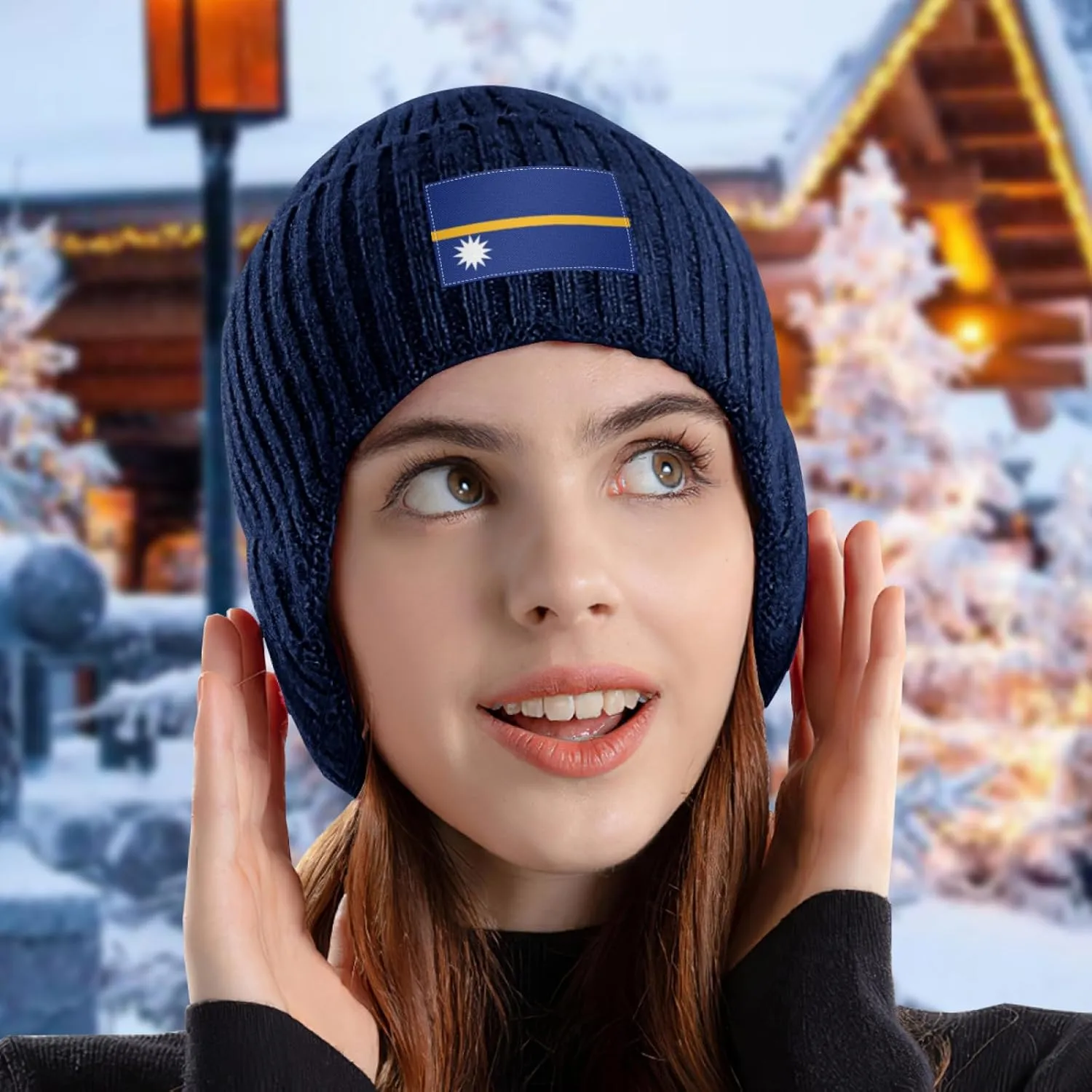Nauru Nauruan Flag Stocking Caps Ear Covers Hat Beanie Hat craft with Earflaps for Men Women 