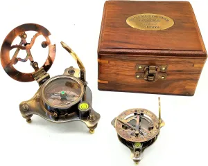 Nautical Decor The Vintage Venue proliferate sahara ware Vintage Marine Sundial Compass ?C 3" Brass Nautical Sundial with Adjustable Screw Legs | Antique West London Brass Triangle Compass 