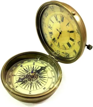 Nautical Pocket Compass pathway Analog Clock 3" Brass Navigation Compass Decor by The Modern Miracles Antique Vintage 