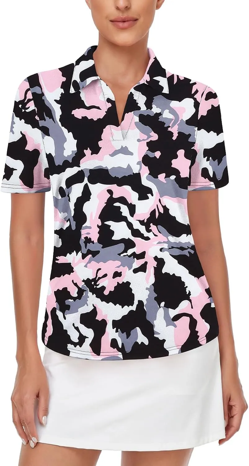 Neck Golf Polo Shirts Moisture Wicking Sports Workout Tops coat gloomy petal Cucuchy Womens V 