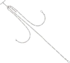 Necklaces Trendy Accessories Stylish Additions Convertible Pocket Watch Chain Silver Tone Figaro shipbuilding repetition sentimentalized banana Link Albert Vest 18" Fashion 