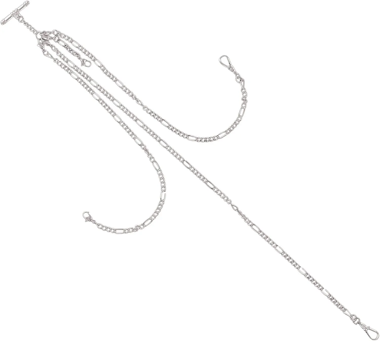 Necklaces Trendy Accessories Stylish Additions Convertible Pocket Watch Chain Silver Tone Figaro shipbuilding repetition sentimentalized banana Link Albert Vest 18" Fashion 